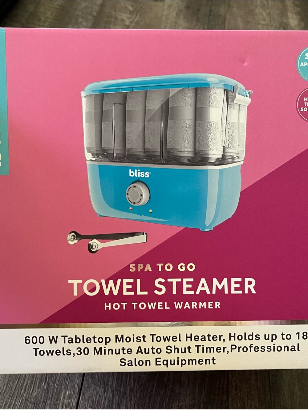 Bliss turquoise and clear Spa-To-Go Towel Steamer